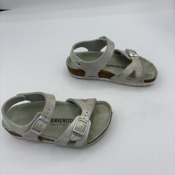 Birkenstock Sandals Girls Kids Size US 8 EU 26 Rio Silver Shiny Iridescent Spark - Picture 6 of 8